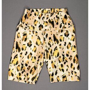 Carbon 38 Women’s Medium High Waist Biker Shorts Leopard Print Polyester Spandex